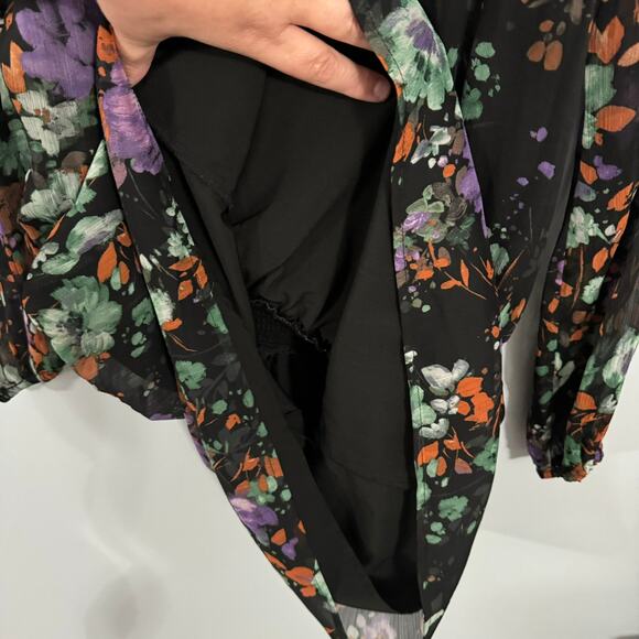 Jessica Simpson Black Floral Drop Waist Mini Dress Size Small Long Sleeves - Picture 5 of 9